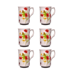 10Fl oz Bone China Poppies & Ladybird Mugs - Set of 6 Gift Boxed