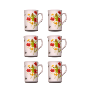 10Fl oz Bone China Poppies & Bees Mugs - Set of 6 Gift Boxed